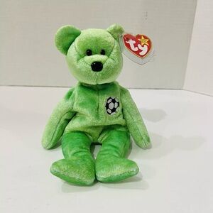 1999 Ty Beanie Baby RARE Kicks the Soccer Bear Push Toy Mint Condition